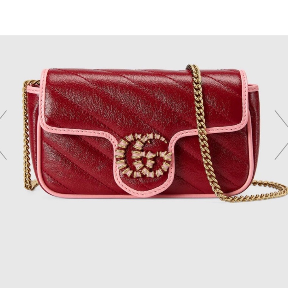 Rare GUCCI Marmont Super Mini Burgundy Red and Pink Orchon Azal Cross Body Purse
